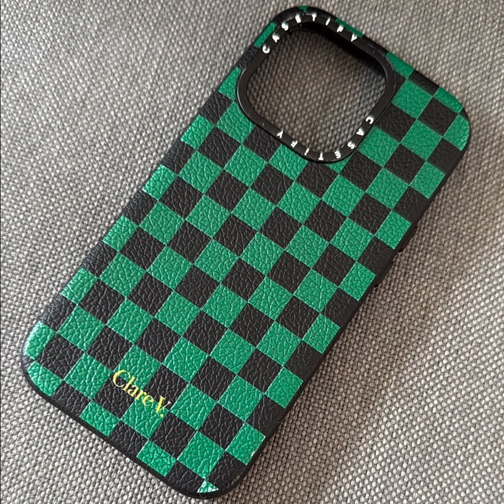 Clare V Bold Green and Black Checkered Phone Case